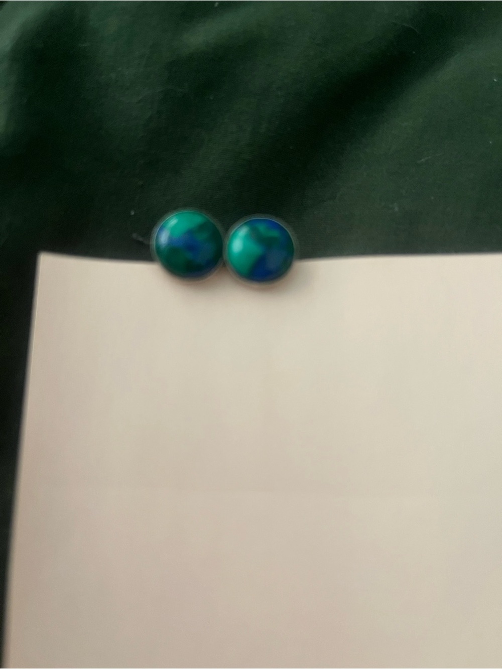 Blue Green Round Stud Earrings - Women Jewelry